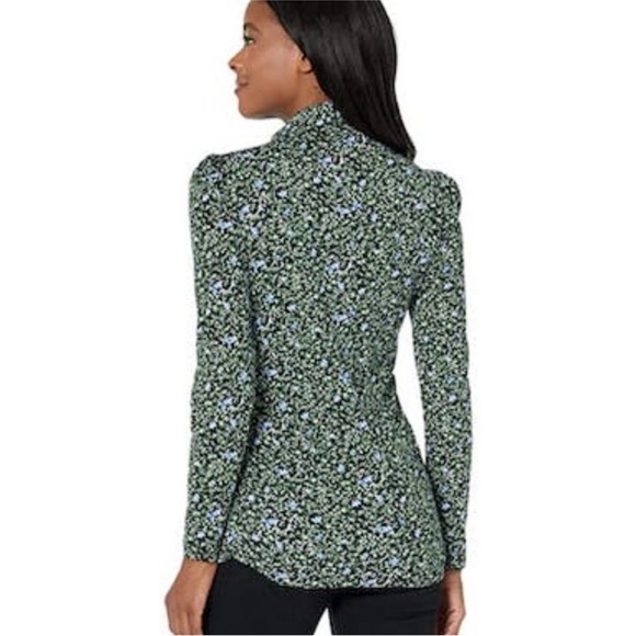 NWT MICHAEL Michael Kors Floral Mock neck Slim Fit Ruched Side Top XL - Picture 2 of 8
